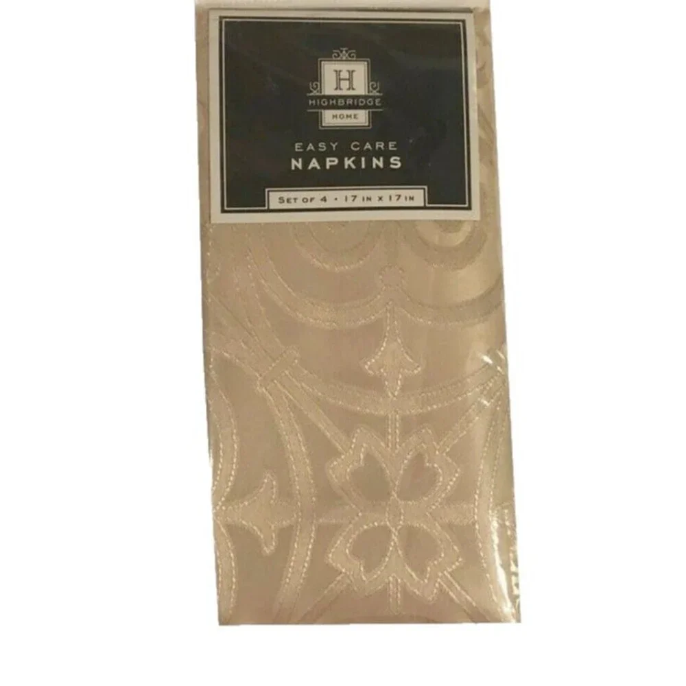 Highbridge Home Fabric Napkins Embossed Easy Care Taupe Beige Set of 4